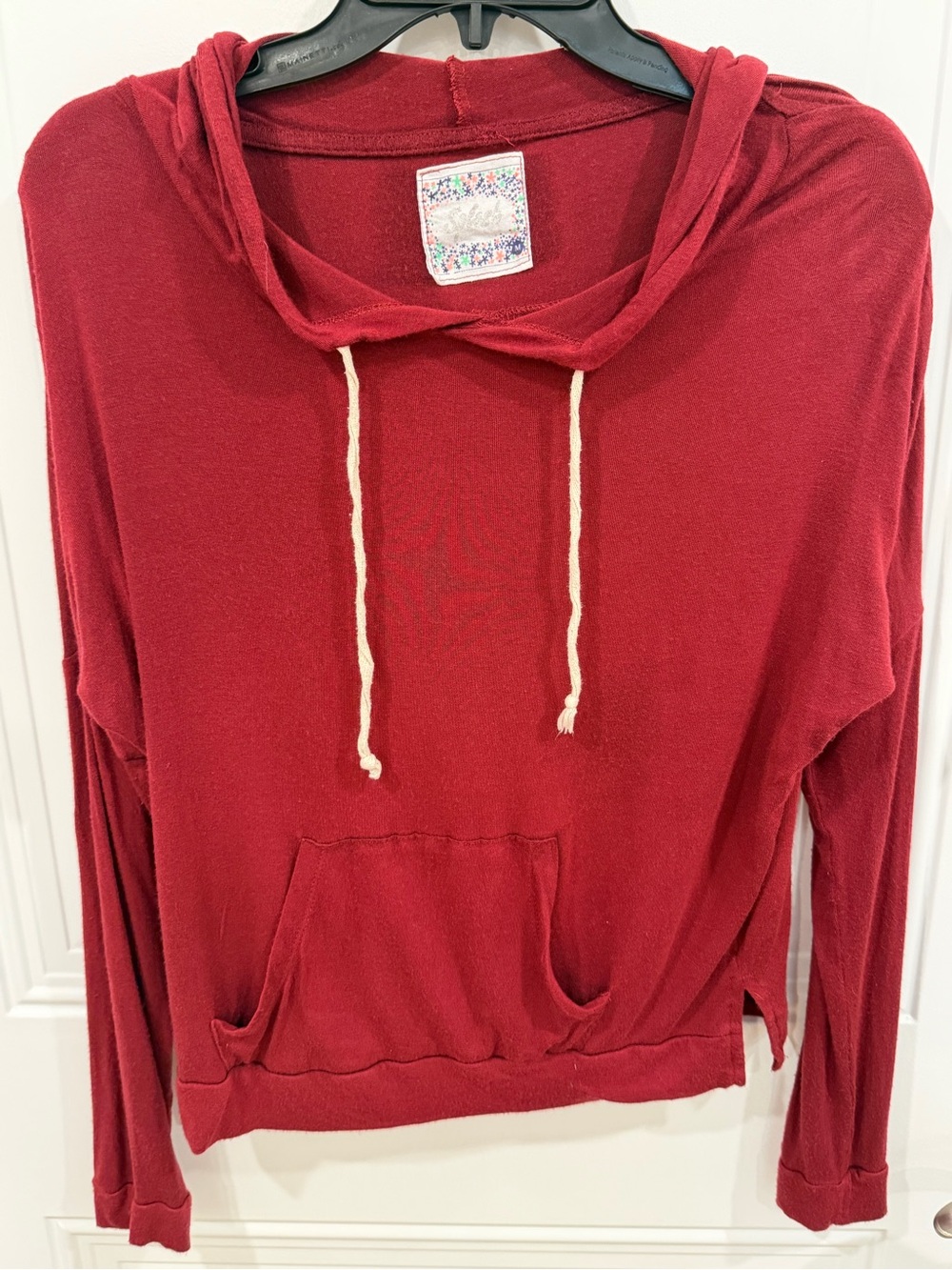 Junk Food Clothing Crimson Red Lightweight Hoodie with Drawstring